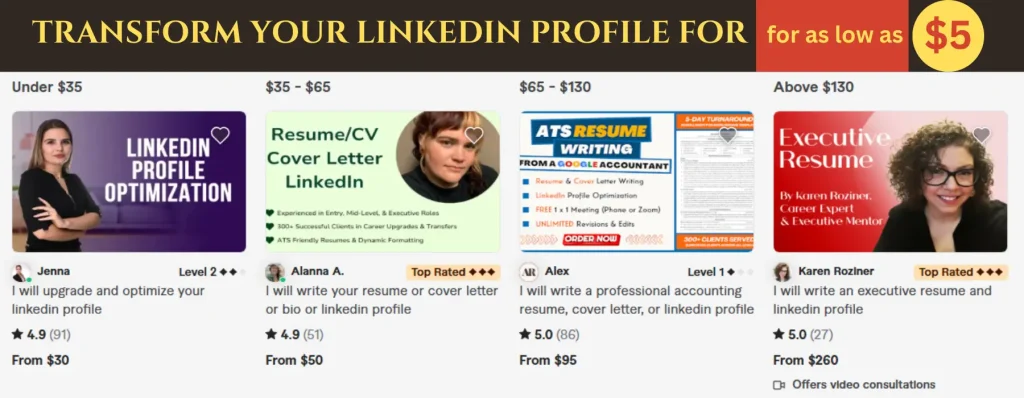 transform your linkedin profile for as low as $5 from Fiverr